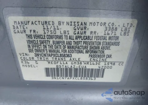 2012 Nissan Versa 1.6 S from USA, damaged, VIN 3N1CN7APXCL858363